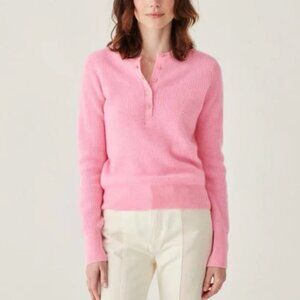 White + Warren Cashmere Waffle Henley Pink XS